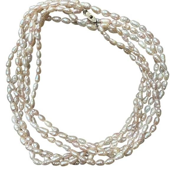Vintage Jewelry - Three-Strand Hand-Knotted Freshwater Pearl Triple-Strand Necklace 35”